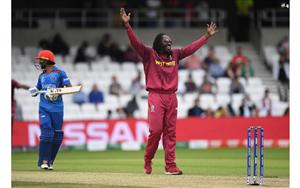 Chris Gayle regales after taking a  wicket against Afghanistan at ICC World Cup 2019